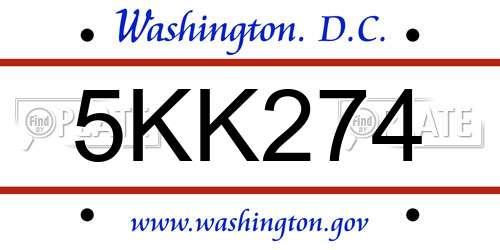 5KK274 District Of Columbia License Plate