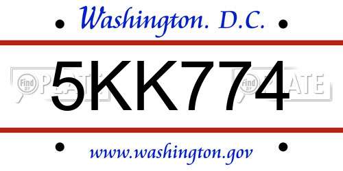 5KK774 District Of Columbia License Plate