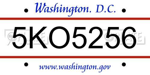 5KO5256 District Of Columbia License Plate