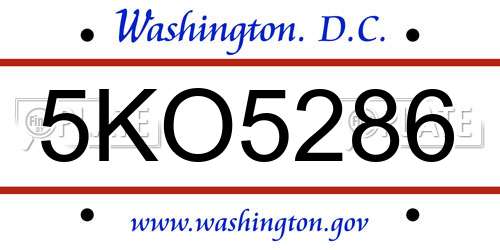 5KO5286 District Of Columbia License Plate