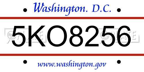 5KO8256 District Of Columbia License Plate