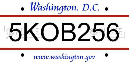 5KOB256 District Of Columbia License Plate