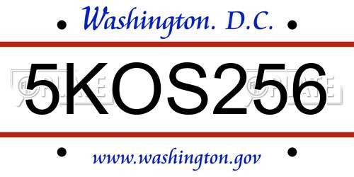 5KOS256 District Of Columbia License Plate