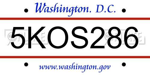 5KOS286 District Of Columbia License Plate