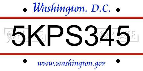 5KPS345 District Of Columbia License Plate