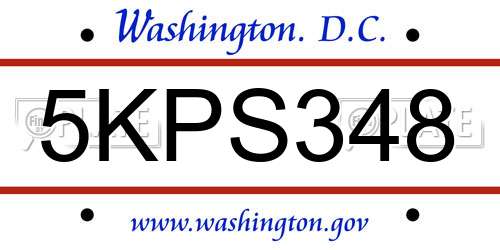 5KPS348 District Of Columbia License Plate