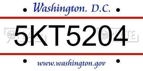 5KT5204 District Of Columbia License Plate
