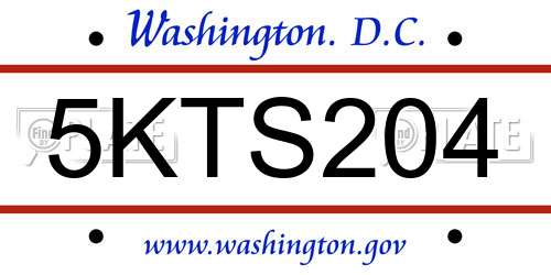 5KTS204 District Of Columbia License Plate
