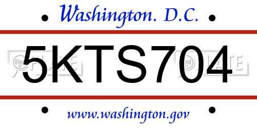 5KTS704 District Of Columbia License Plate
