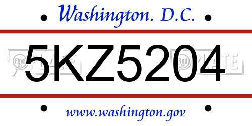 5KZ5204 District Of Columbia License Plate