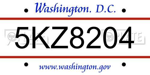 5KZ8204 District Of Columbia License Plate
