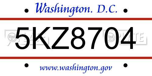 5KZ8704 District Of Columbia License Plate