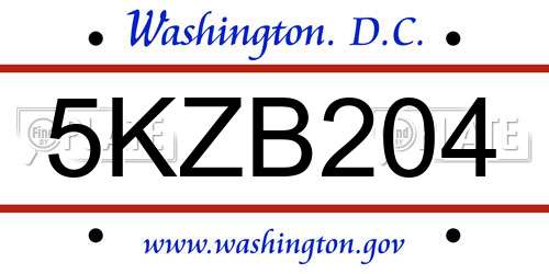 5KZB204 District Of Columbia License Plate