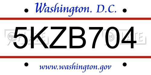 5KZB704 District Of Columbia License Plate
