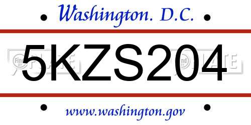 5KZS204 District Of Columbia License Plate