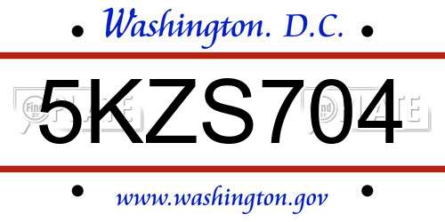 5KZS704 District Of Columbia License Plate