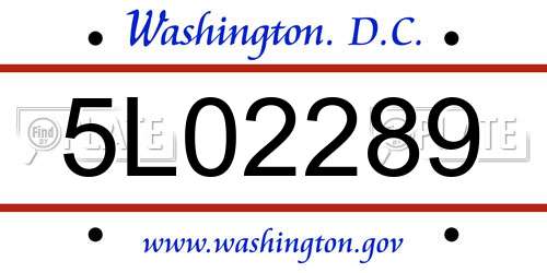 5L02289 District Of Columbia License Plate