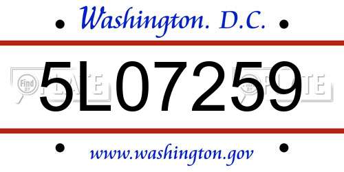5L07259 District Of Columbia License Plate