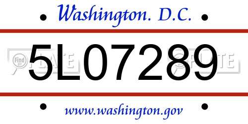 5L07289 District Of Columbia License Plate