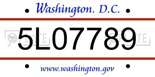 5L07789 District Of Columbia License Plate