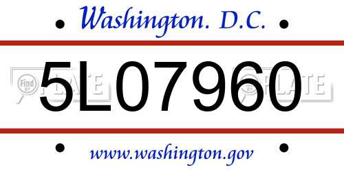 5L07960 District Of Columbia License Plate