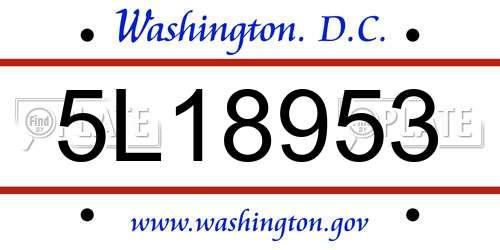 5L18953 District Of Columbia License Plate