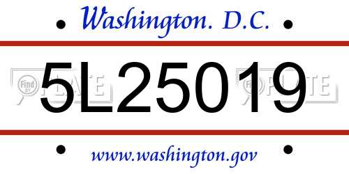 5L25019 District Of Columbia License Plate