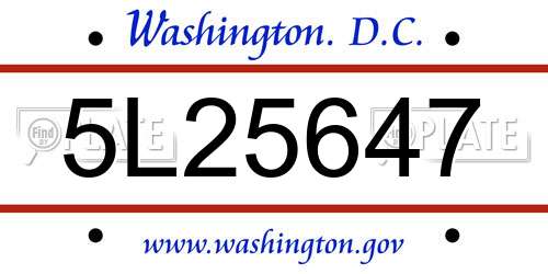 5L25647 District Of Columbia License Plate