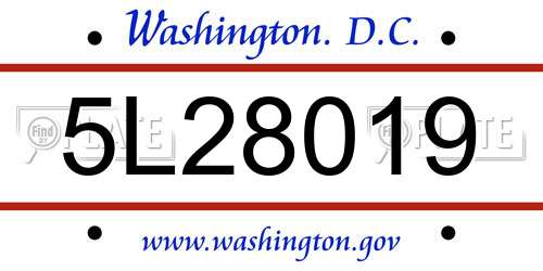 5L28019 District Of Columbia License Plate