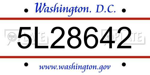 5L28642 District Of Columbia License Plate