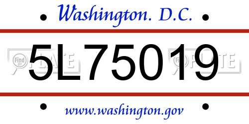 5L75019 District Of Columbia License Plate