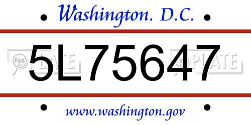 5L75647 District Of Columbia License Plate