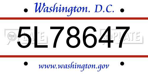 5L78647 District Of Columbia License Plate