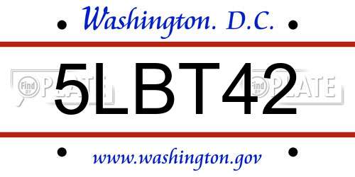 5LBT42 District Of Columbia License Plate