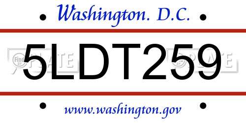 5LDT259 District Of Columbia License Plate