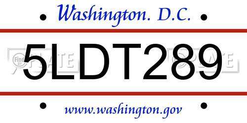5LDT289 District Of Columbia License Plate