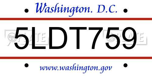 5LDT759 District Of Columbia License Plate