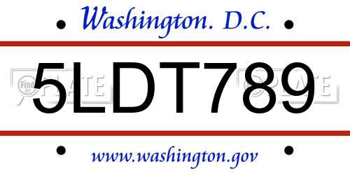 5LDT789 District Of Columbia License Plate