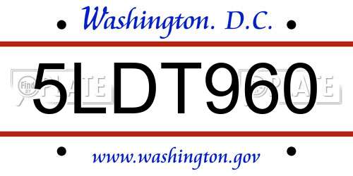 5LDT960 District Of Columbia License Plate