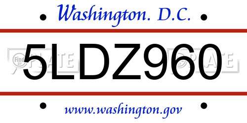 5LDZ960 District Of Columbia License Plate