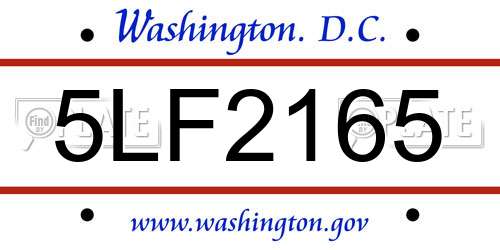 5LF2165 District Of Columbia License Plate