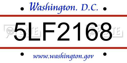 5LF2168 District Of Columbia License Plate