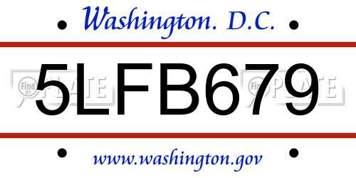 5LFB679 District Of Columbia License Plate