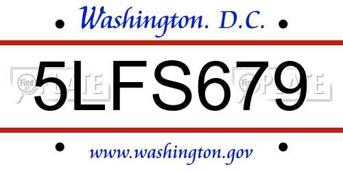 5LFS679 District Of Columbia License Plate
