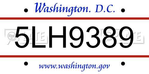 5LH9389 District Of Columbia License Plate