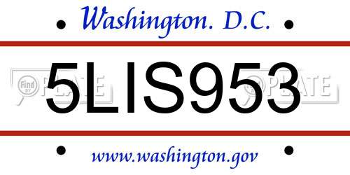 5LIS953 District Of Columbia License Plate