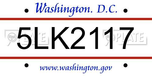 5LK2117 District Of Columbia License Plate