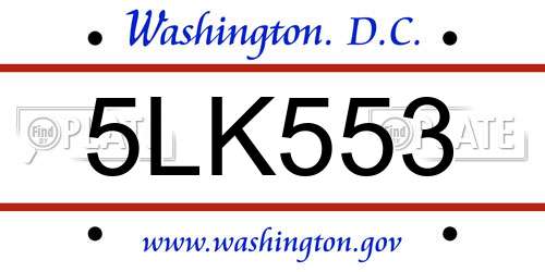5LK553 District Of Columbia License Plate