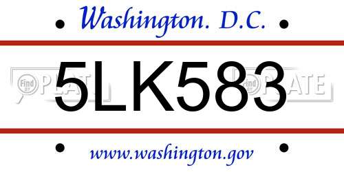 5LK583 District Of Columbia License Plate