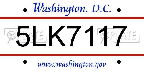 5LK7117 District Of Columbia License Plate